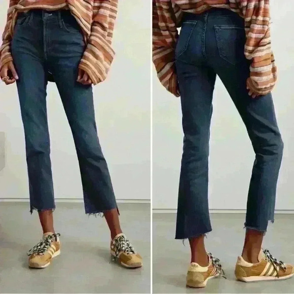 Mother Denim Insider Crop Step Fray Dark Straight Leg in Night Tripper Size 25 - Picture 2 of 14